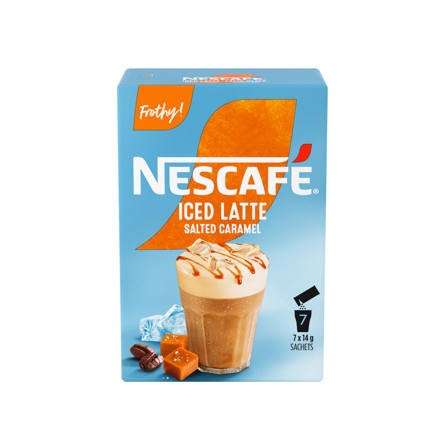 NESCAFÉ Iced Latte Instant Coffee Sachets, Salted Caramel, 3.45 oz, 7ct, Imported from Canada