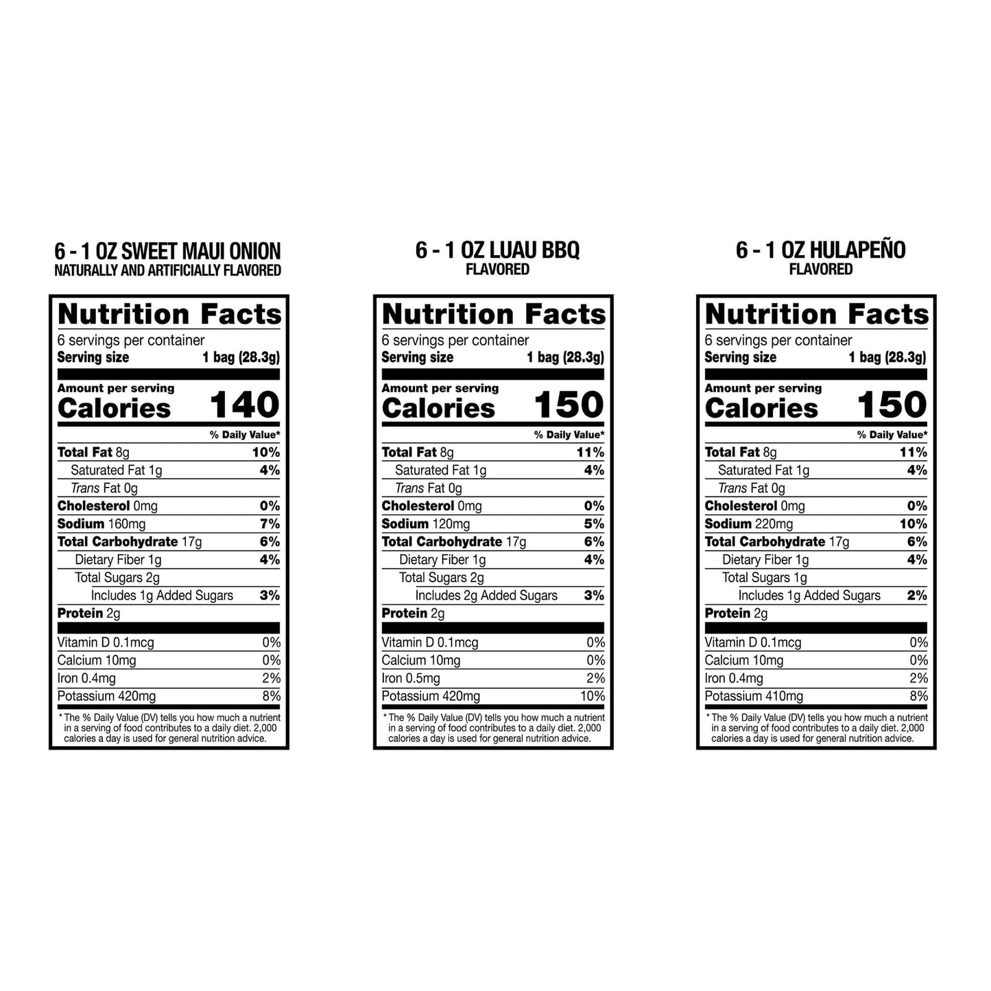 Hawaiian Brand Kettle Style Potato Chips Surf Pack - 18 Single-Serve Bags (1 oz) - Sweet Maui Onion, Luau BBQ, Hulapeño, Gluten-Free Snacks