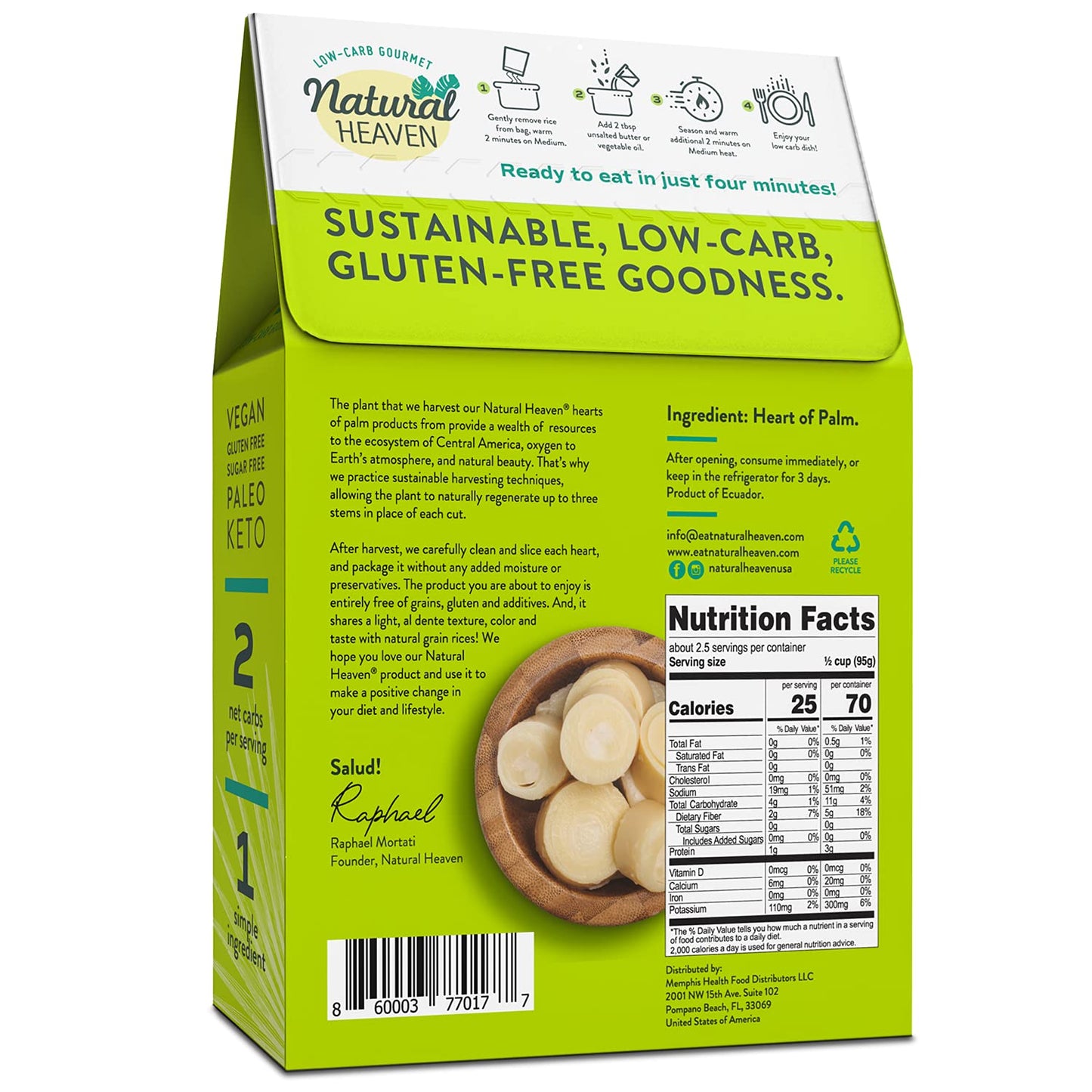 Natural Heaven Hearts Of Palm Rice, Brown - Low-Carb And Low-Calorie Brown Rice, Keto, Paleo, Plant-Based Healthy Food, Ready To