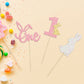 24Pcs Easter Bunny One Cupcake Toppers Some Bunny Is One Birthday Decorations Pink Glitter Easter Cake Decorations Bunny Easter