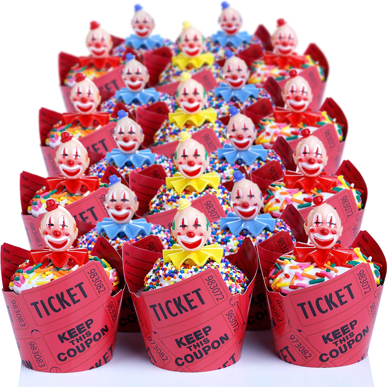 Pretty Cute Studios Raffle Ticket Cupcake Wrappers, 36 Count, Red, Cardstock - Circus, Carnival, Movie Night Party Decorations