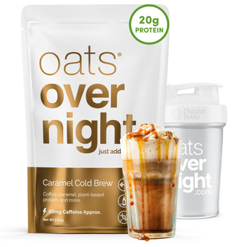 Oats Overnight Caramel Cold Brew Breakfast Shake - Vegan, 20g Protein, 65mg Caffeine, Gluten Free, 8 Pack (2.6 oz per meal)