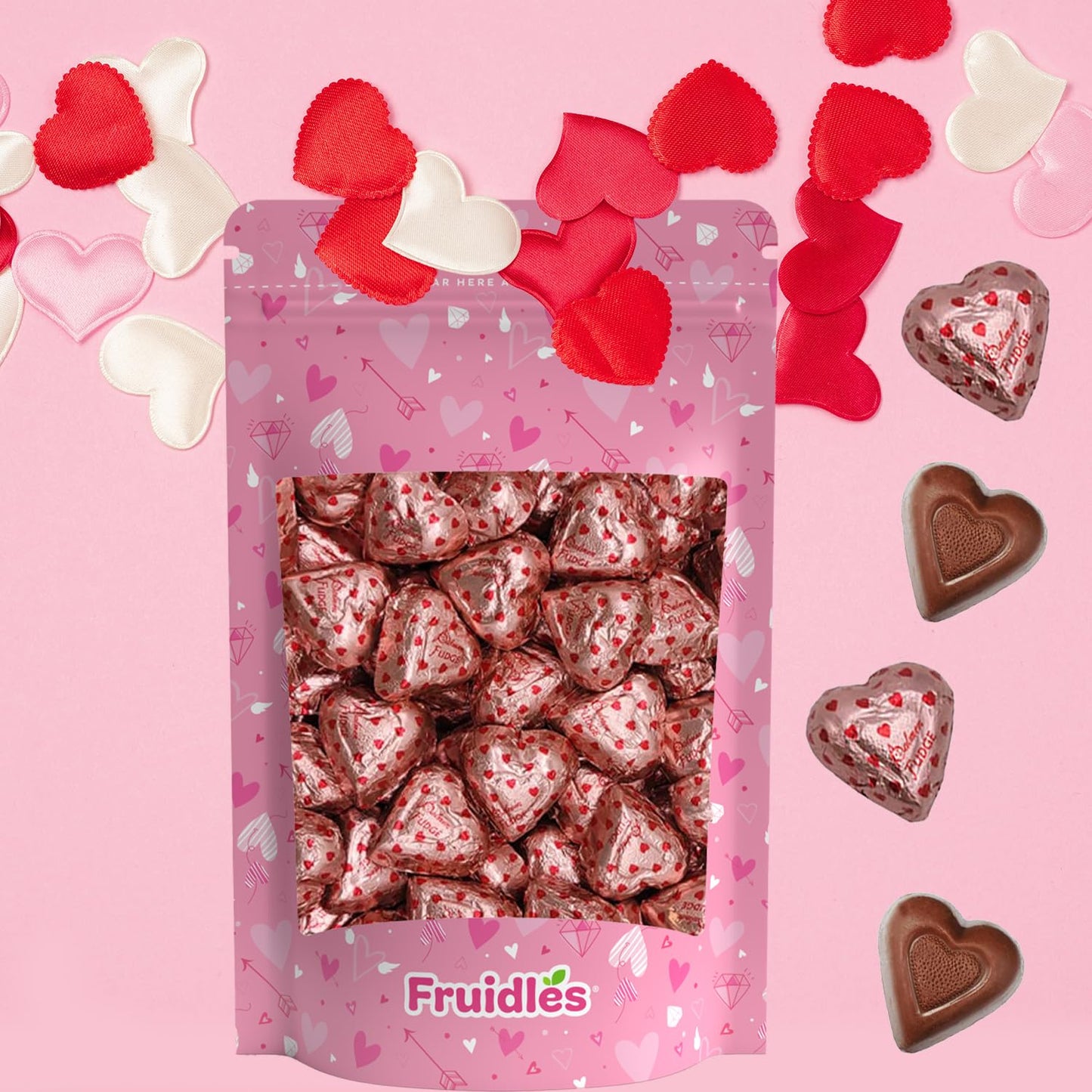Fruidles Valentines Fudge Hearts, Holiday  , Individually Wrapped Foils, Kosher Certified Dairy (Half-Pound)