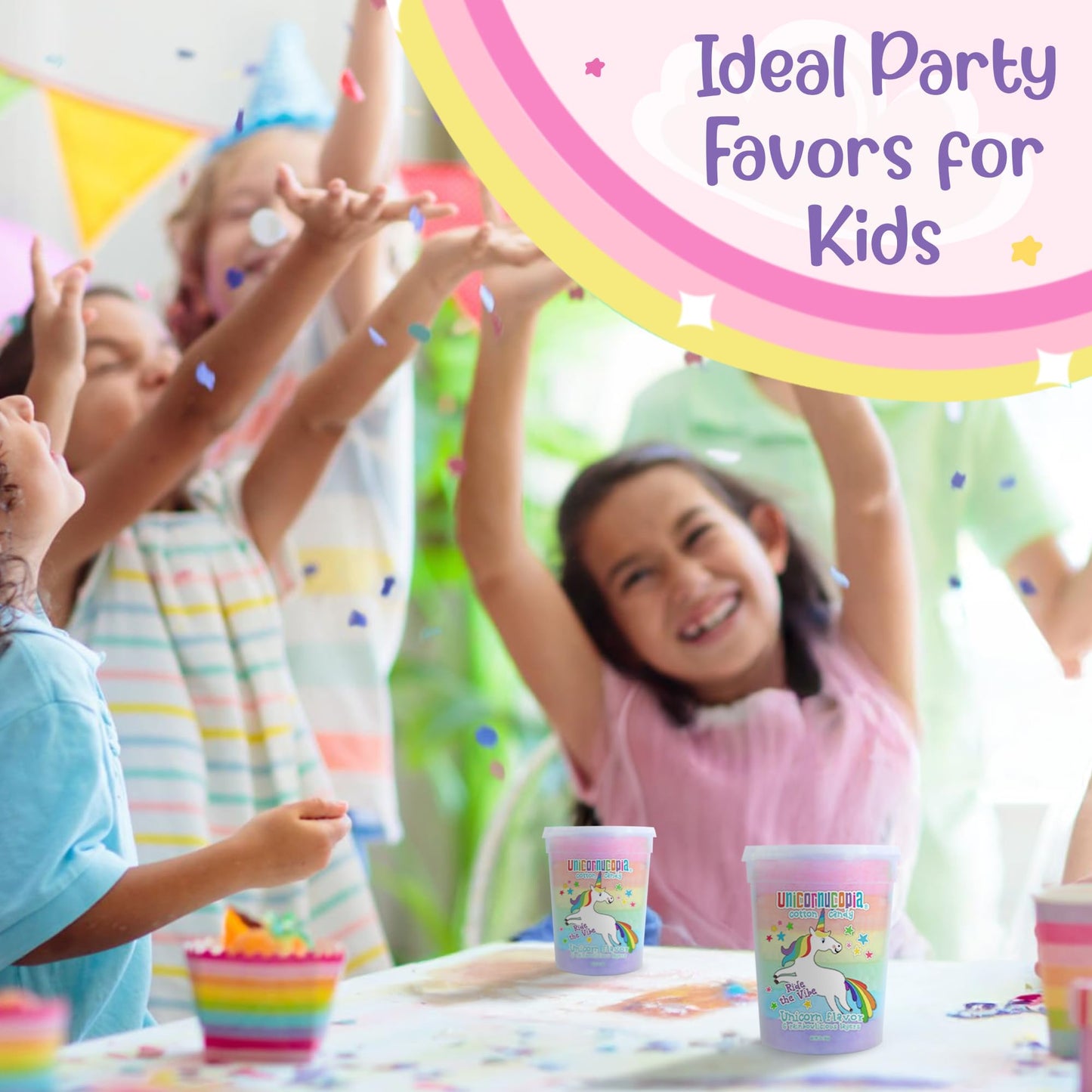 Unicornucopia Cotton Candy 2 Pack - 6 Flavor Rainbow Party Favors for Kids Birthday, Individual Goodie Bag