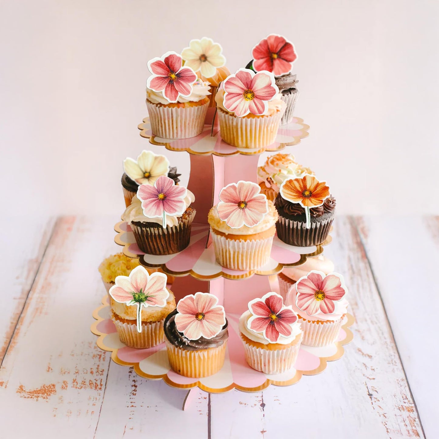 Ephlyn Edible Flower Cupcake Toppers, 50 Pcs Wafer Paper, 1.8 cm, Rose Red, Party Decorations for Bridal, Baby Shower, Birthday, Anniversary