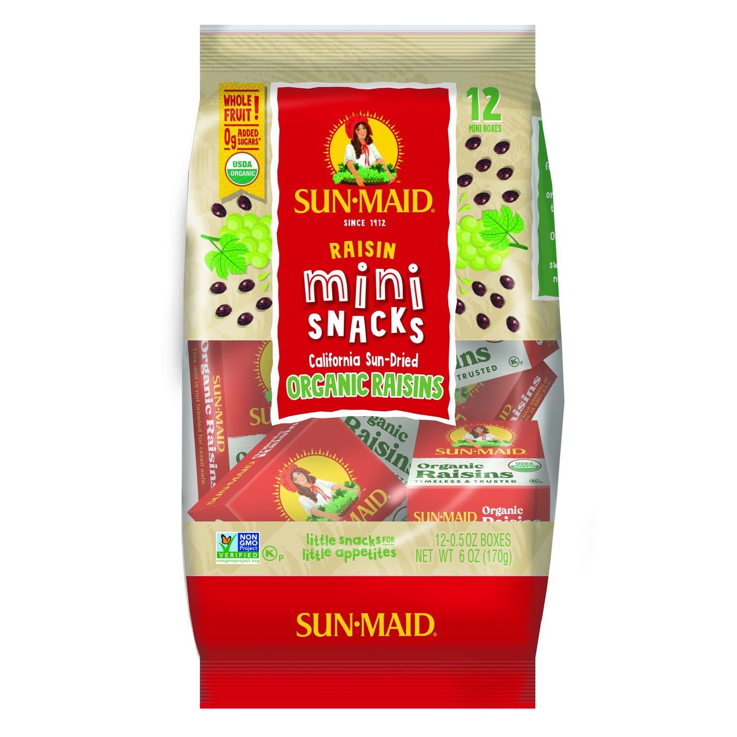 Sun-Maid Organic California Sun-Dried Raisins - (144 Pack) 0.5 oz Snack-Size Box - Organic Dried Fruit Snack for Lunches, Snacks