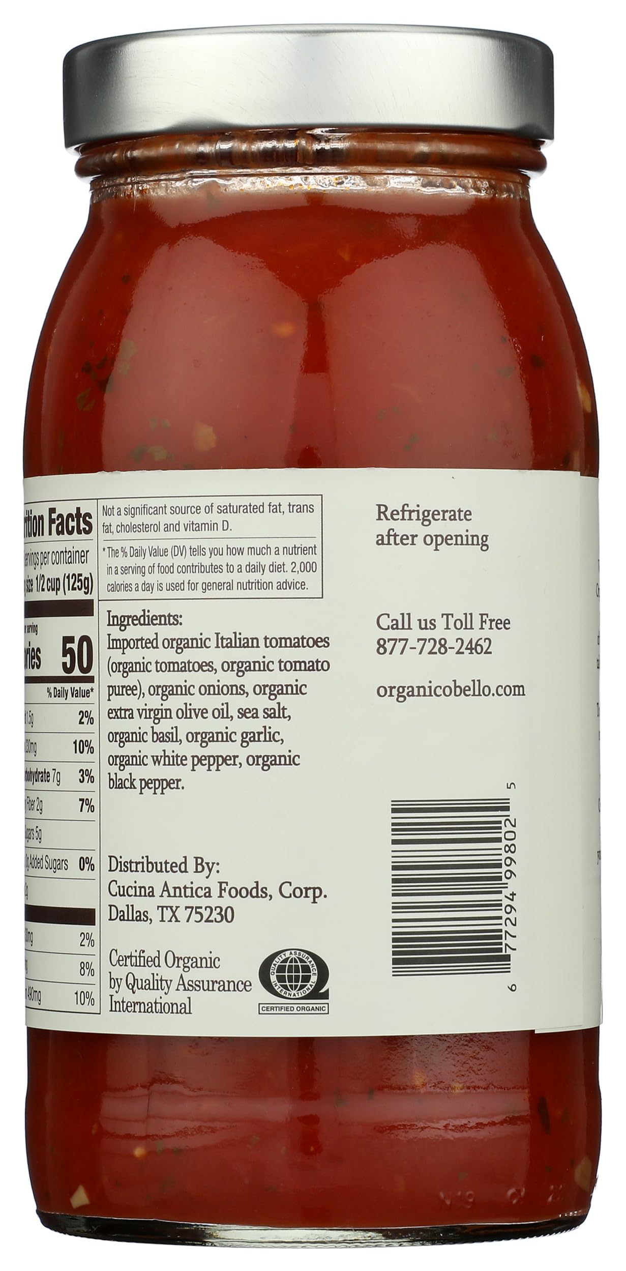 Organico Bello Organic Marinara Pasta Sauce, 25 oz