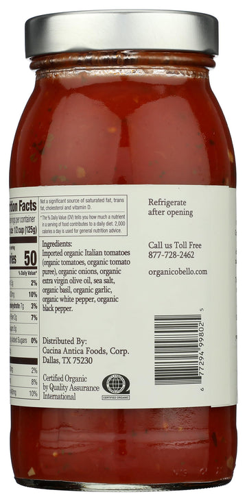 Organico Bello Organic Marinara Pasta Sauce, 25 oz