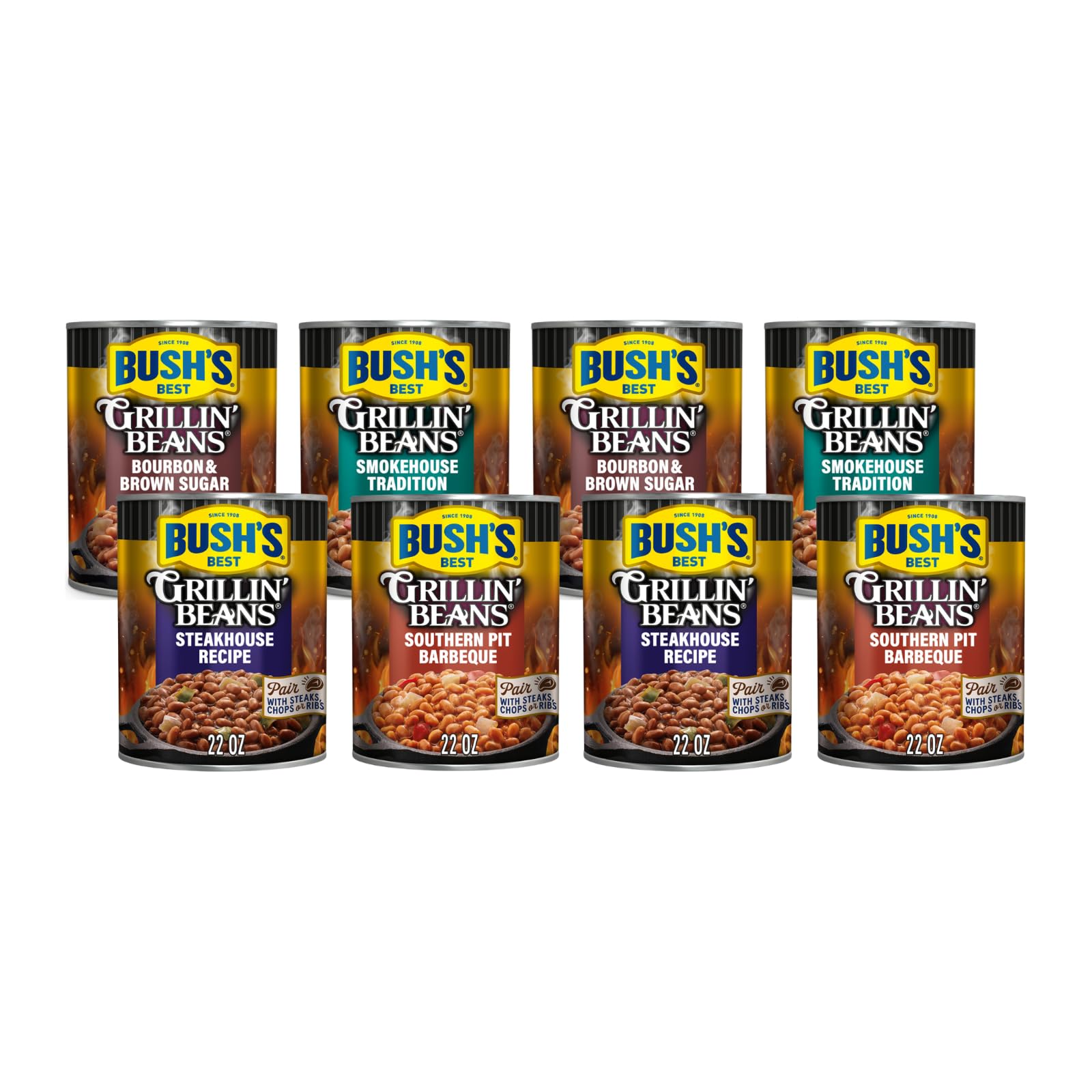 Bushs Best Baked Beans Variety Pack - Grillin’ Beans Pitmaster, 15 Ounce, 8-Pack