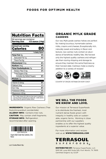 Terrasoul Superfoods Organic Raw Cashews (Mylk Grade), 6 Lbs (Pack of 3), Premium Quality for Snacking, Desserts, Cashew Milk an
