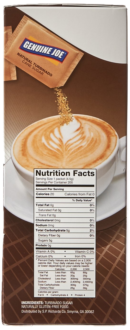 Genuine Joe-70470 Turbinado Natural Cane Sugar Packets - Brown