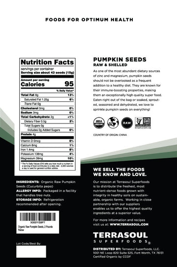 Terrasoul Superfoods Organic Pumpkin Seeds, Raw, Unsalted, 2 lbs