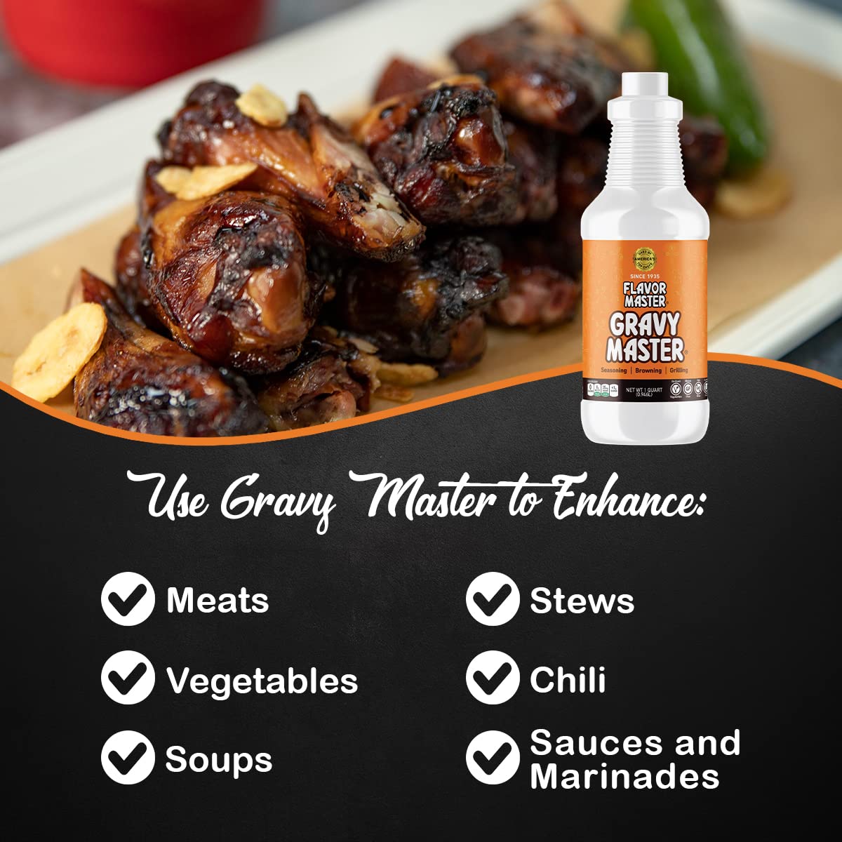 Gravy Master: Grilling, Seasoning and Browning Sauce - Ready to Use - 1 Bottle (32 fl oz) Vegetarian, No Gluten, Kosher, Pareve