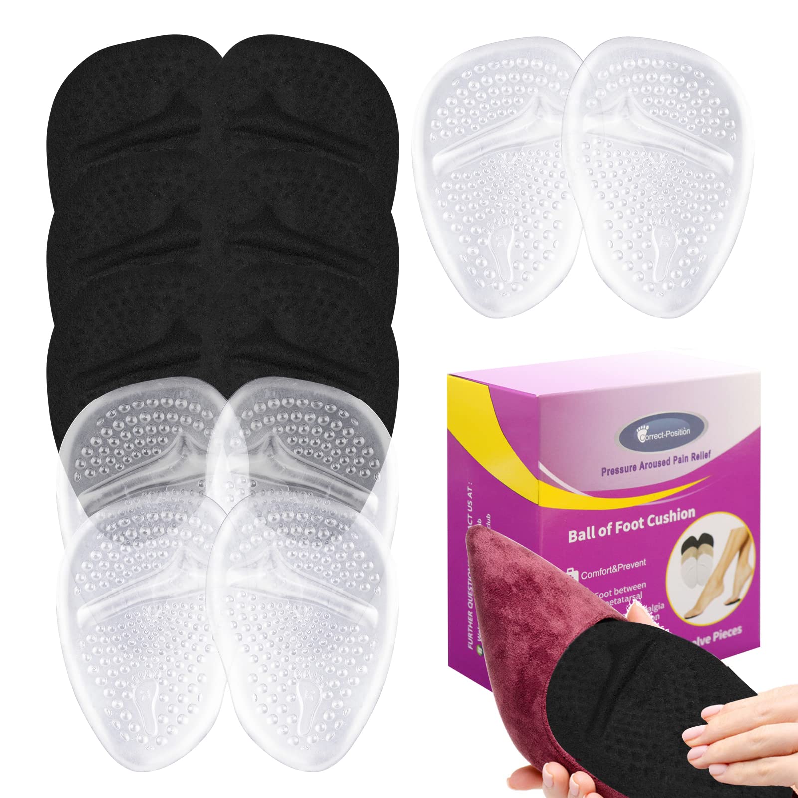 Women'S Metatarsal Pads - Cushions For Ball Of Foot And All Day Pain Relief (6 Pairs) - One Size Fits All Shoe Inserts, Providin