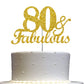 RokAPary 80 & Fabulous Cake Topper, Gold Glitter, Doubled Sided, Acrylic Stick, 80th Birthday Decoration