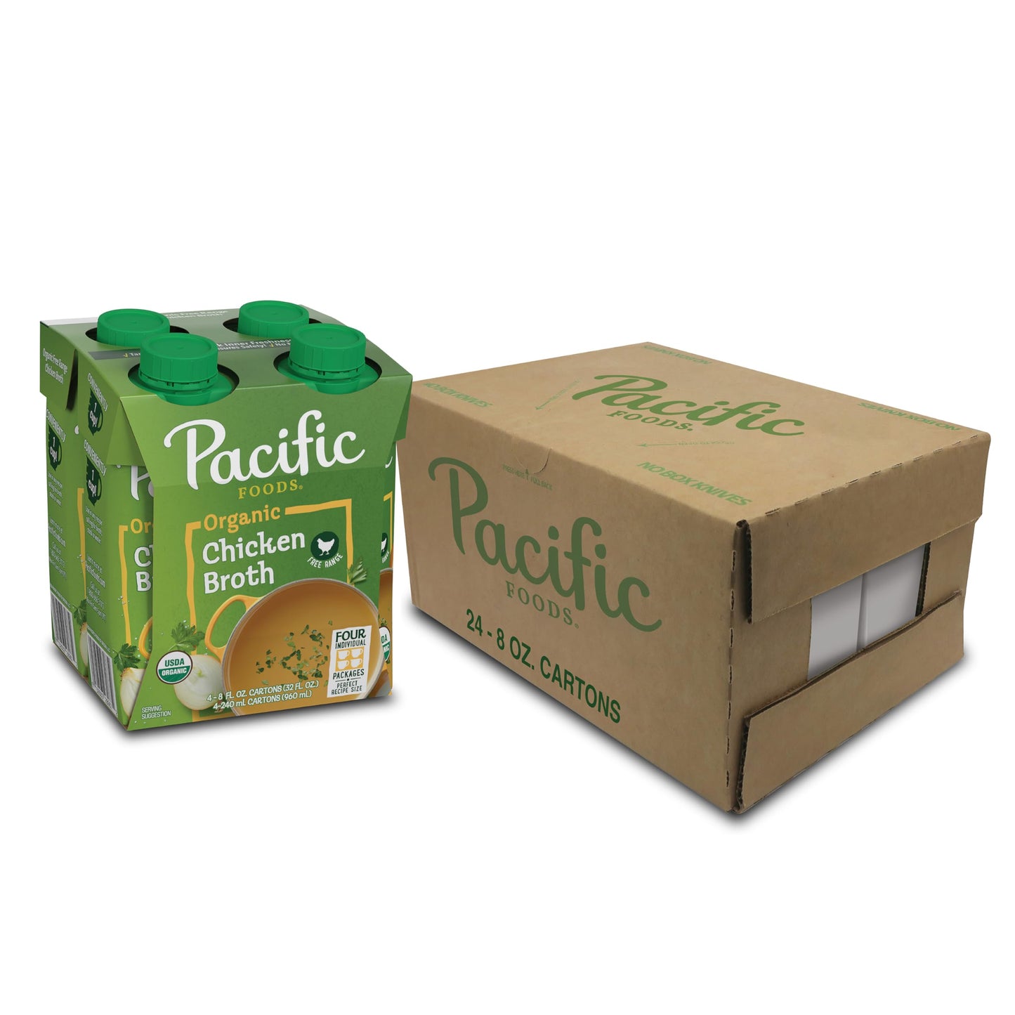 Pacific Foods Organic Free-Range Chicken Broth, 8 oz Carton (24 Pack)