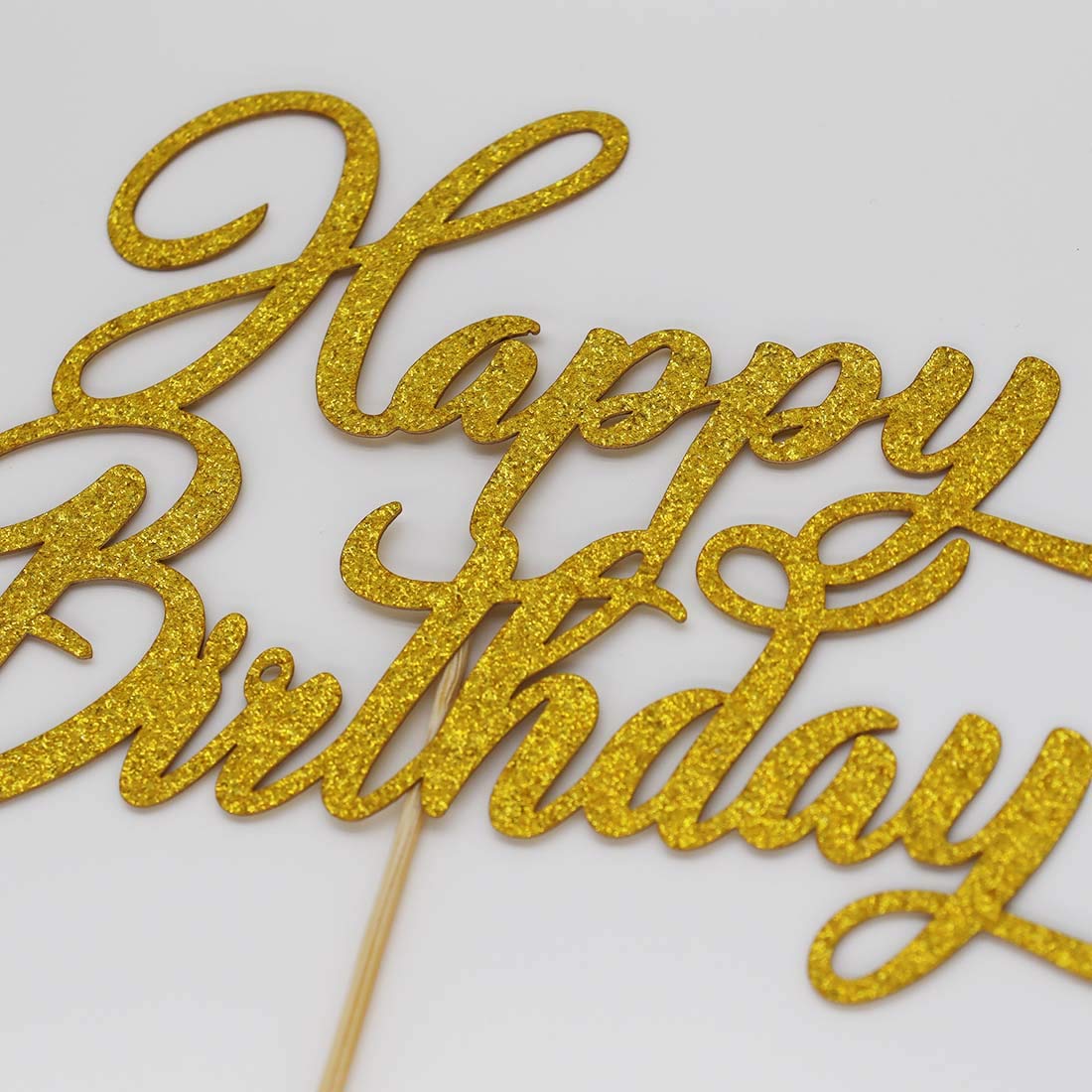 Happy Birthday Cake Topper - Birthday Party Decorations, Double Sided Gold Glitter