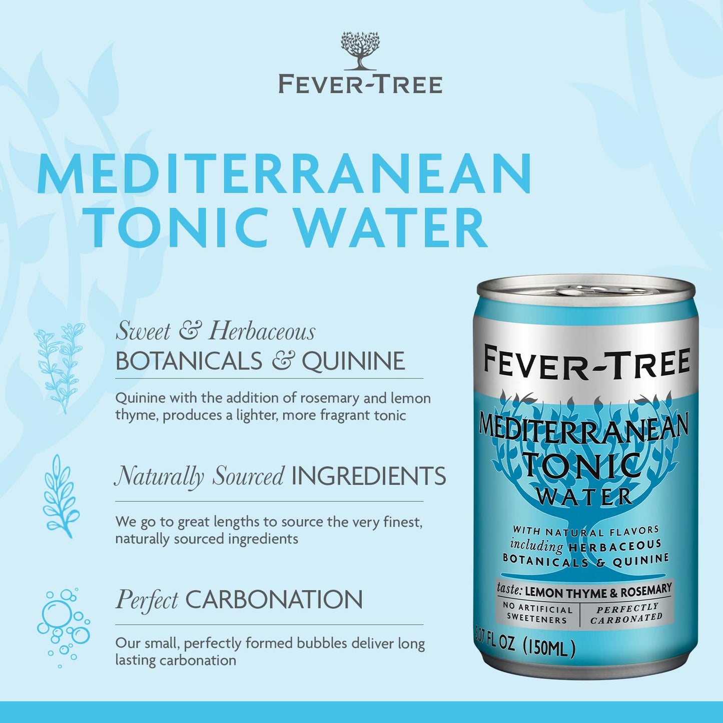 Fever-Tree Mediterranean Tonic Water - Premium Mixer - Naturally Sourced - 5.07 fl oz Cans - Pack of 8