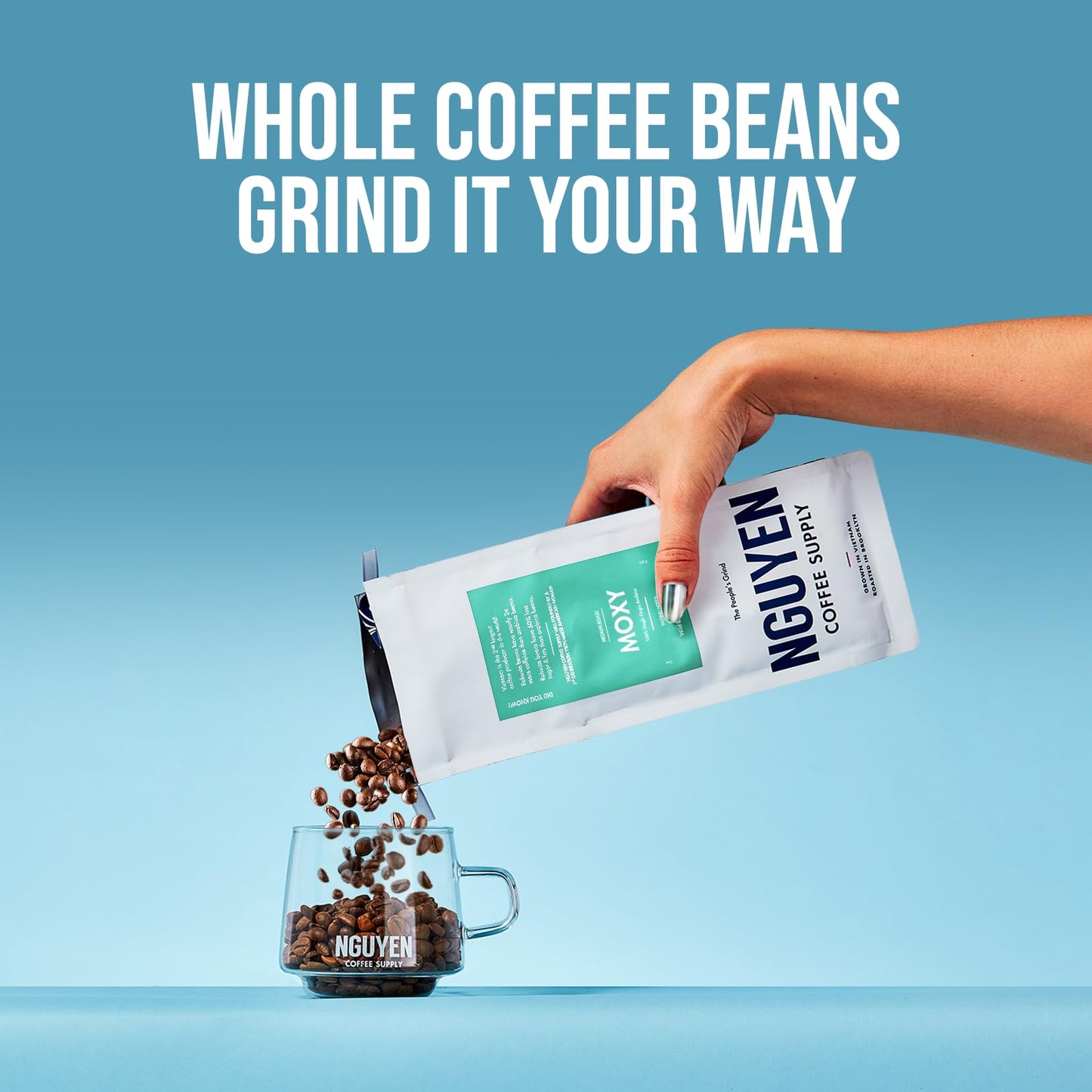 Nguyen Coffee Supply Moxy Arabica Medium Roast Whole Coffee Beans, 12 oz Bag, Single Origin, Low Acid, High Caffeine