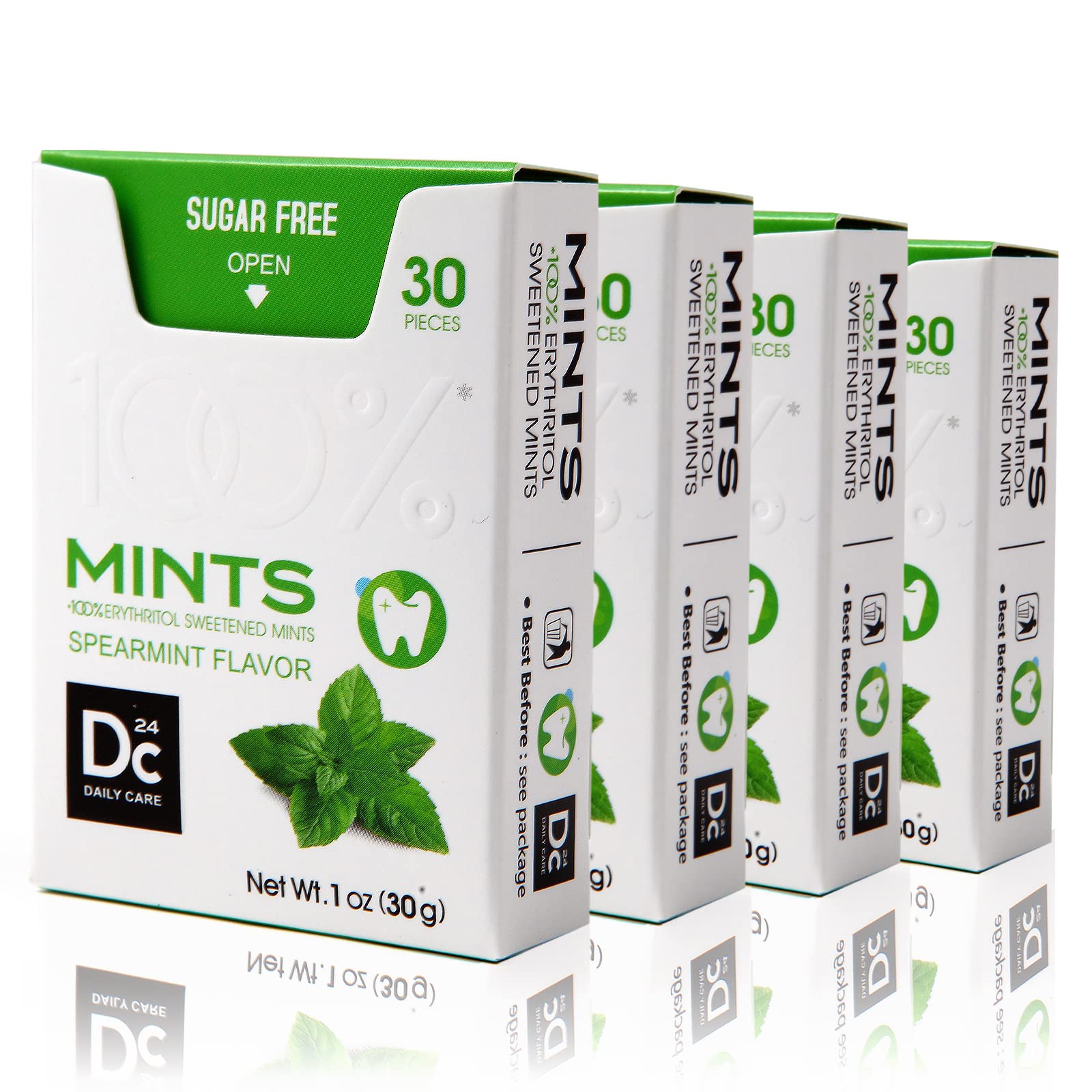 DC24 DAILY CARE 0-Calorie Breath Mints, Sugar Free, Natural Spearmint, 30 Count, Pack of 4