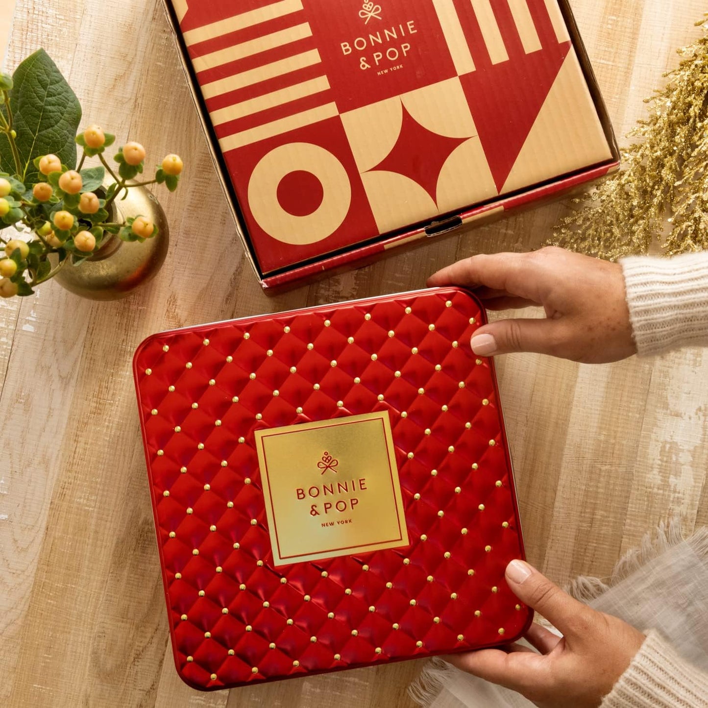 BONNIE AND POP Chocolate Gift Basket - Gourmet Snack Variety, Large, Brown & Gold