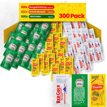 PailSail Condiment Variety Pack - Ketchup, Mustard, Relish, Single Serve Pouches, 300 Count