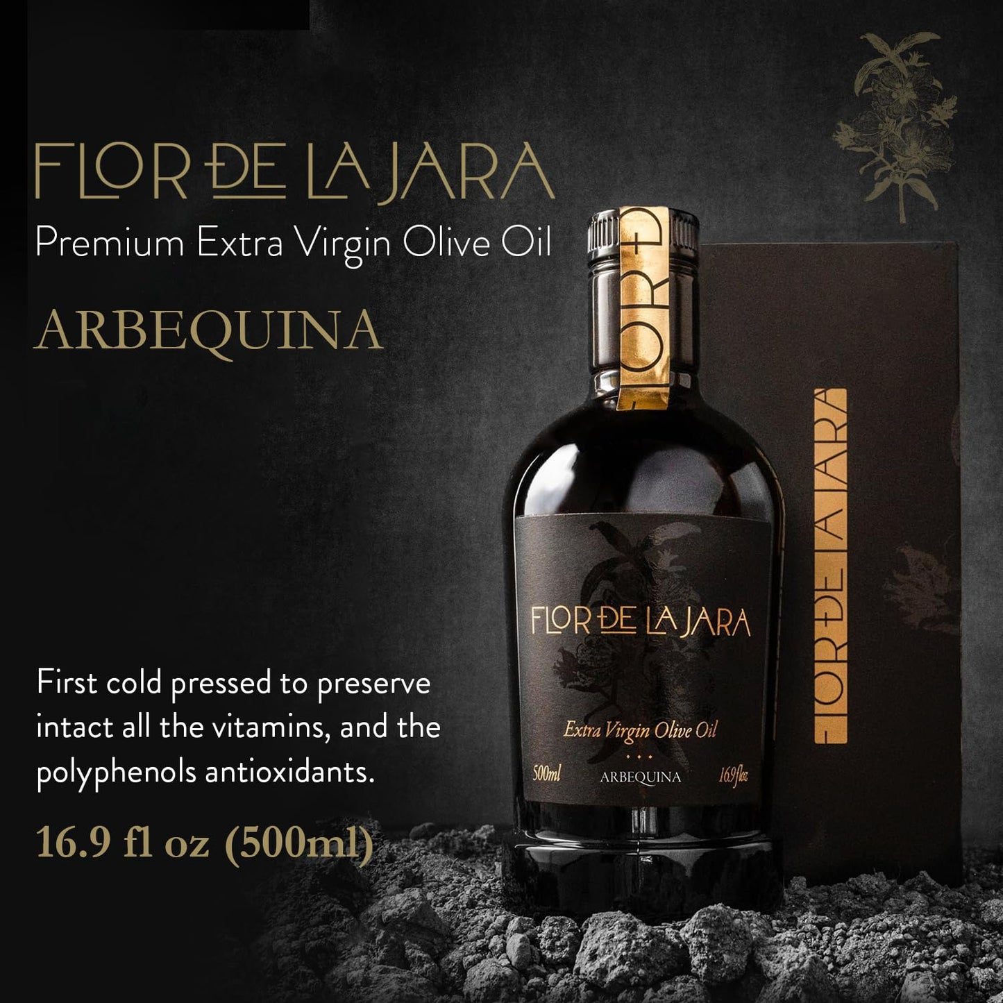 FLOR DE LA JARA Premium Extra Virgin Olive Oil, First Cold Pressed, Monovarietal Arbequina, 500 ml, Low Acidity (0.1%)