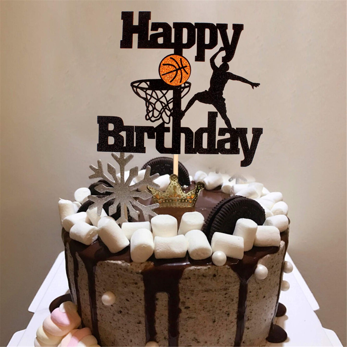 Cyodoos Basketball Happy Birthday Cake Topper Basketball Scene Themed Cake Fruit Picks For Man Boys Father Birthday Event Party