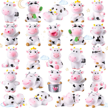 Blulu 28 Pieces Mini Cute Cow Animals Miniature Figurines Toys Cow Cake Toppers Resin Garden Miniature Moss Landscape Diy Terrar