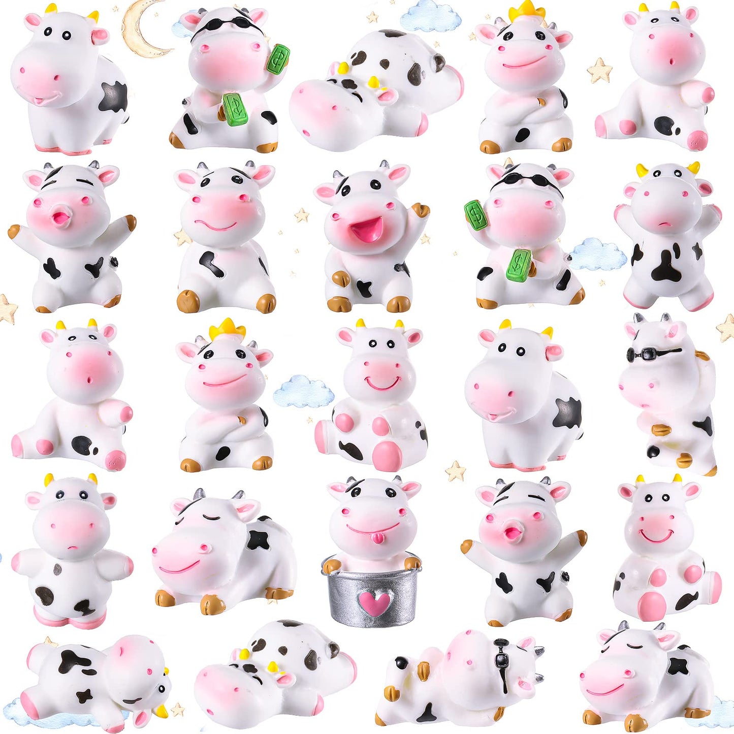 Blulu 70 Pieces Mini Cute Cow Animals Miniature Figurines Toys Cow Cake Toppers Resin Garden Miniature Moss Landscape Diy Terrar