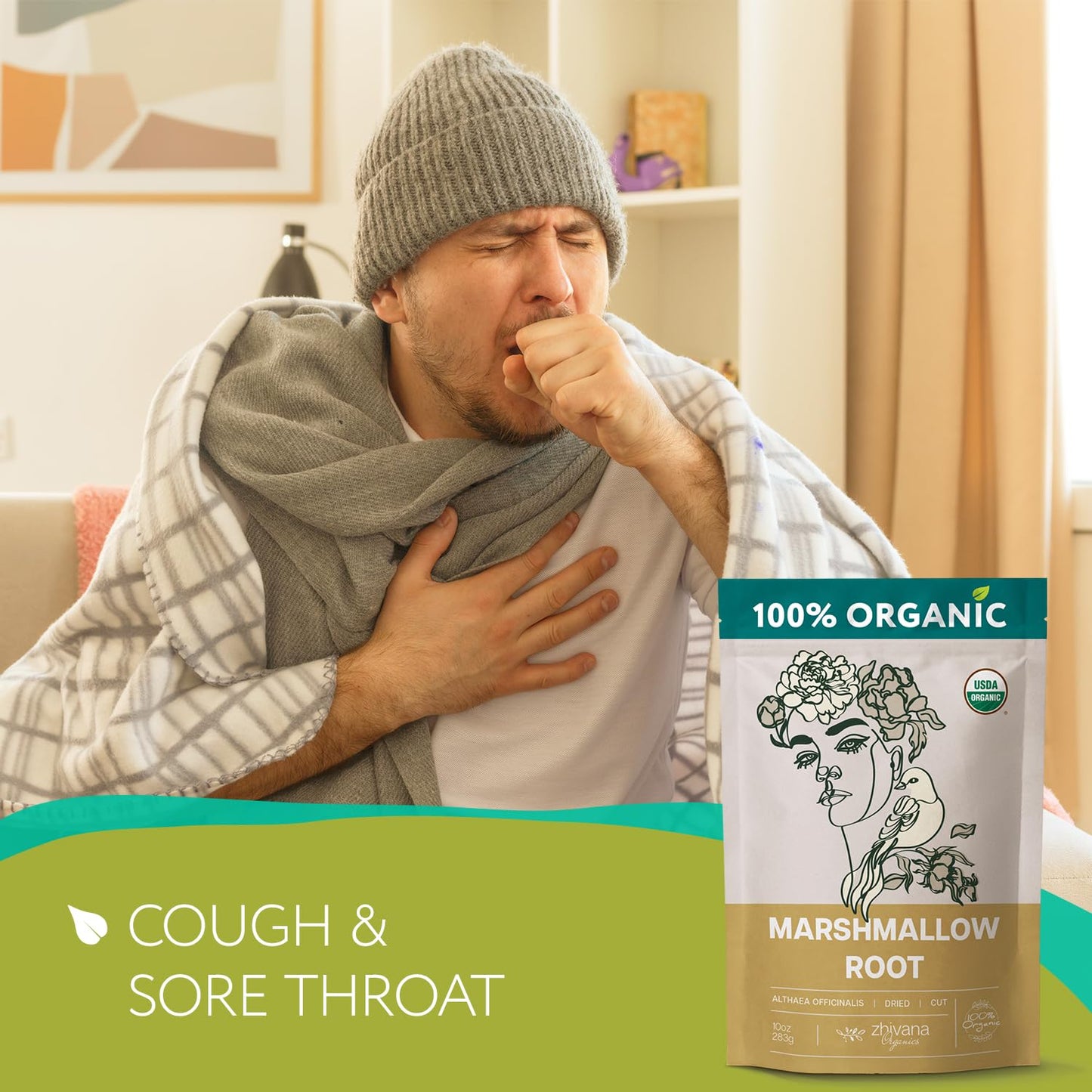 Marshmallow Root Tea Organic (10oz.) - Marshmellow Root Herb (Althaea Officinalis) - Tea for Throat Coat, Cough, Gut Lining - Co