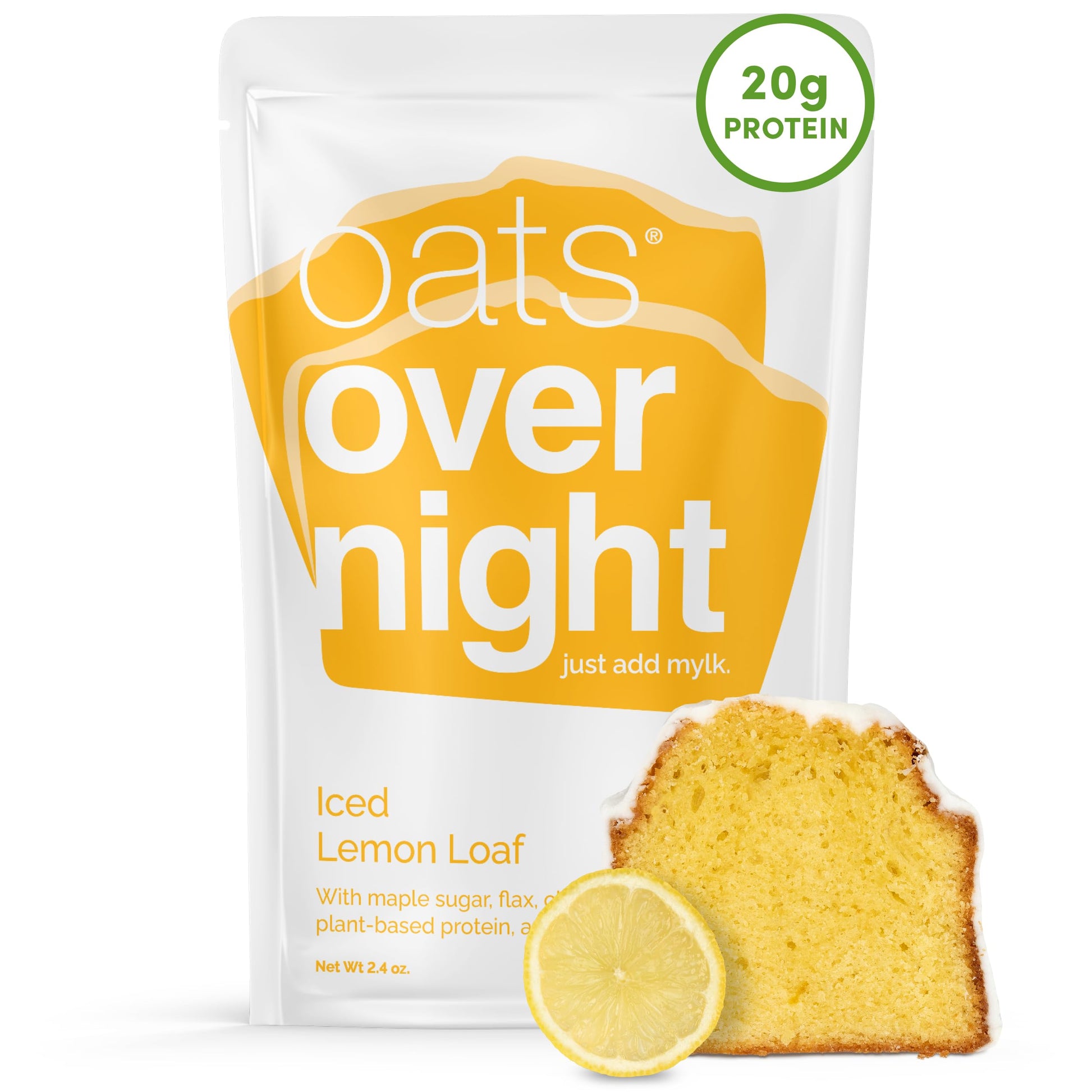 Oats Overnight Iced Lemon Loaf - Vegan Overnight Oats with 20g Protein, 2.4 oz (16 Pack) - Gluten Free, Non-GMO