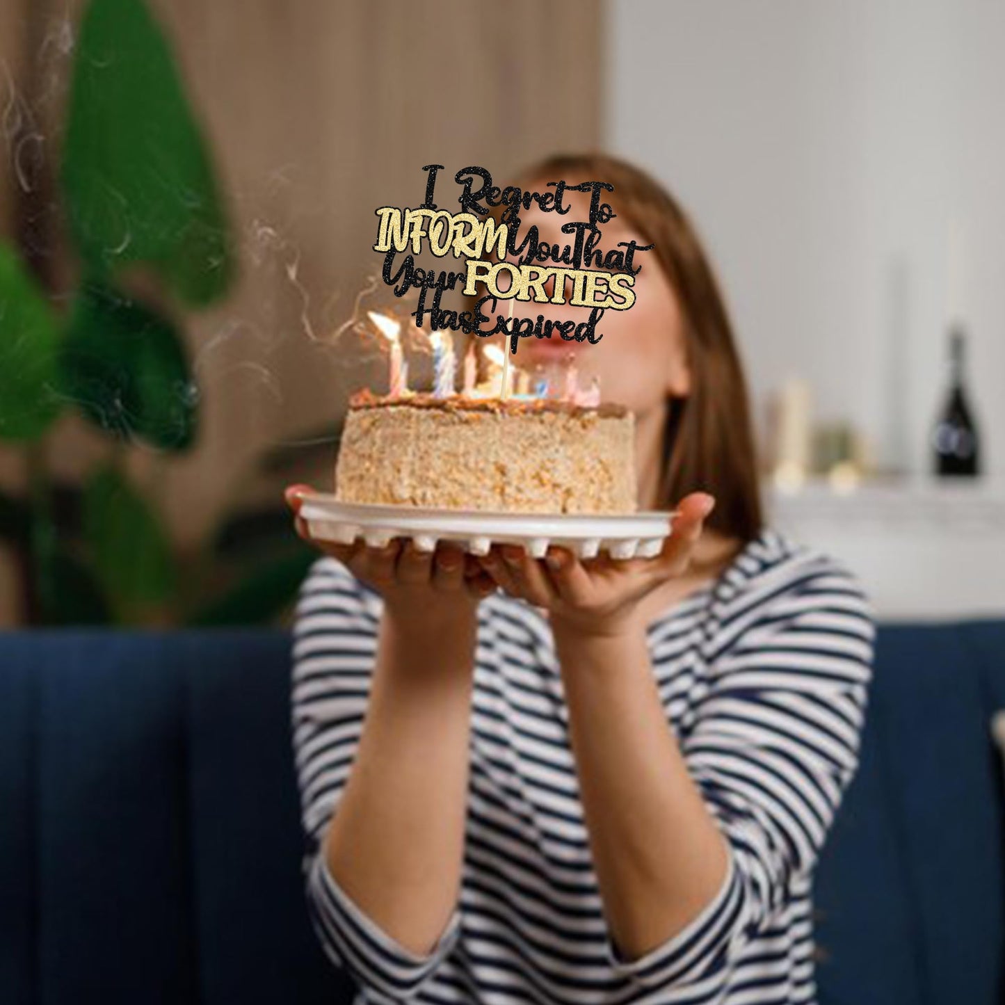 Ephlyn 1Pcs Happy 50Th Birthday Cake Topper Black Gold Glitter I Regret To Inform You That Your Forties Has Expired Cake Pick Ch