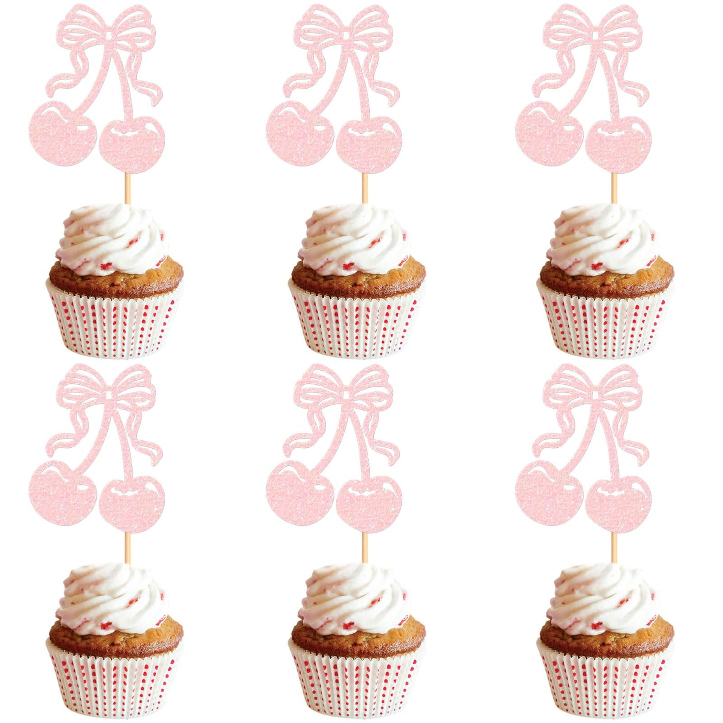 24 Pcs Cherry Cupcake Toppers Fruit Theme Summer Cherry Cupcake Picks for Kid Baby Shower Party Decorations Boy Girl Birthday Ca