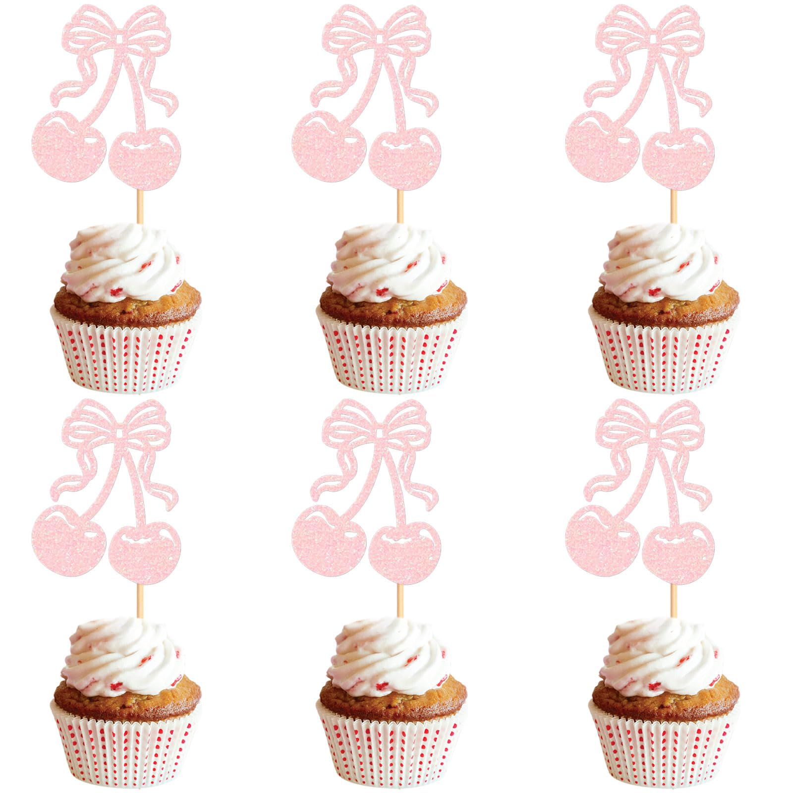 24 Pcs Cherry Cupcake Toppers Fruit Theme Summer Cherry Cupcake Picks for Kid Baby Shower Party Decorations Boy Girl Birthday Ca
