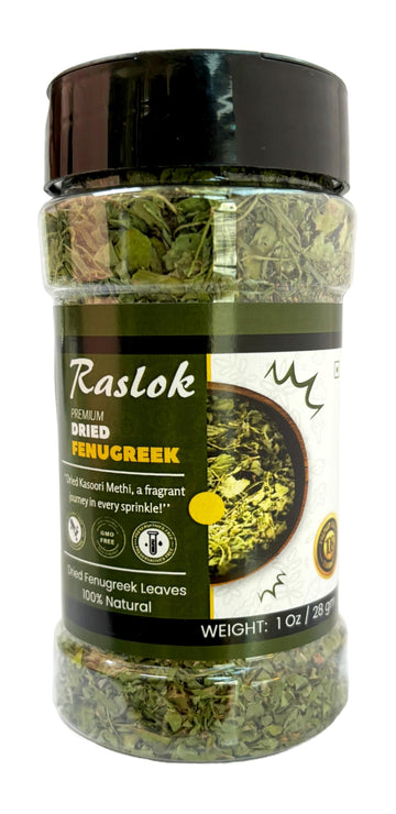 Raslok Dried Fenugreek Spice Leaves Herbs All Natural Kasoori Methi | 1oz - 28gm | Popular Seasoning Indian Spices| All Natural 