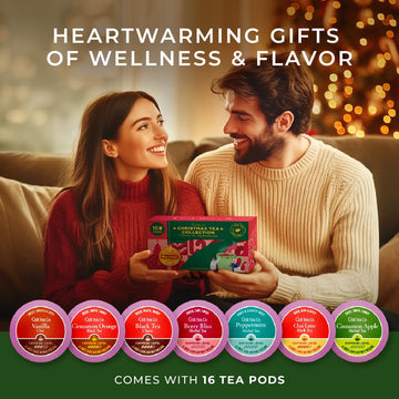 Gya Tea Co Variety Tea Pack Gift Set - 7 Flavors, 16 K Cups for Keurig - Assorted Winter Tea Pods
