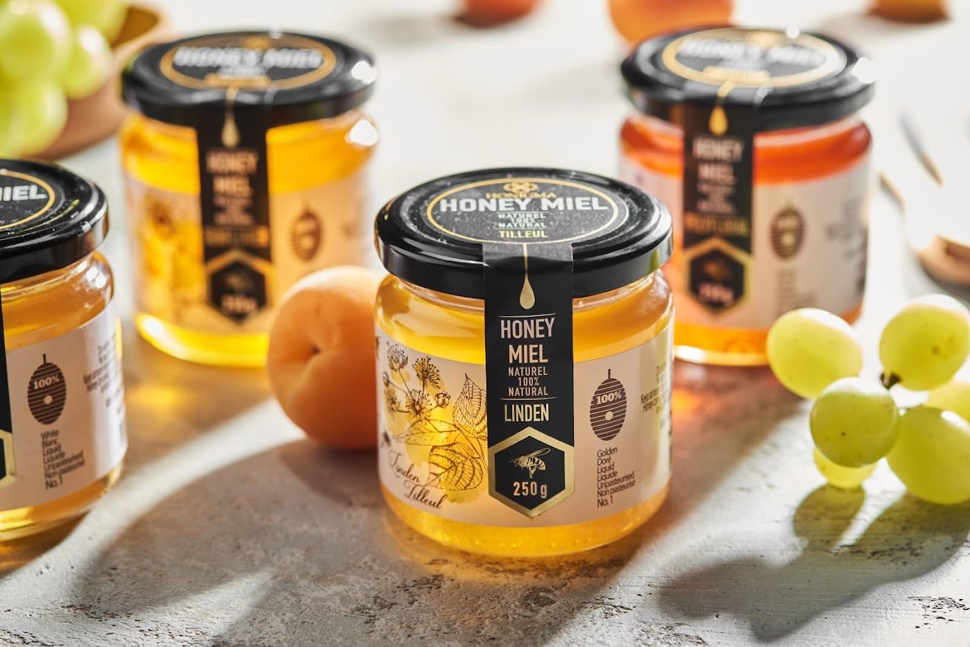 HONIGMA Raw Linden Honey - 100% Pure, Unpasteurized, Unfiltered, 250g/8.8oz, Partially Crystallized