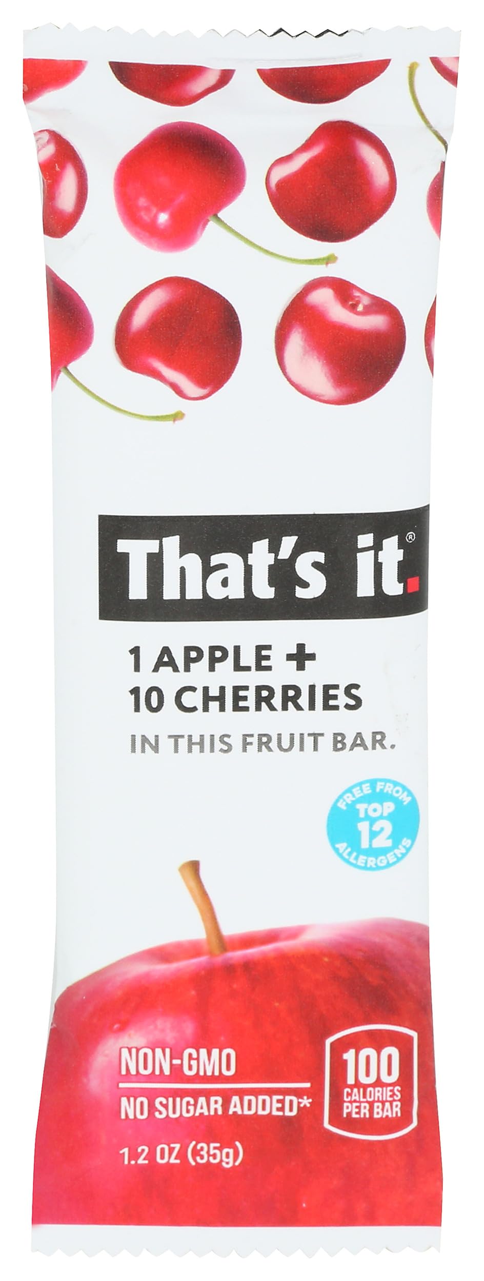 Thats It Apple + Cherry Fruit Bar, 1.2 Ounce, 1 Count, Snack Bar, Gluten-Free, No Added Sugar