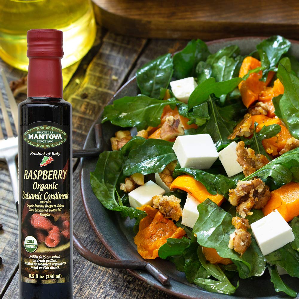 Mantova Organic Raspberry Balsamic Vinegar - Sweet & Tangy, 8.5 Fl Oz