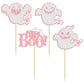 24Pcs Halloween Ghost Cupcake Toppers Pink Glitter Halloween Boo Cake Decorations Halloween Baby Shower Cake Picks For Halloween
