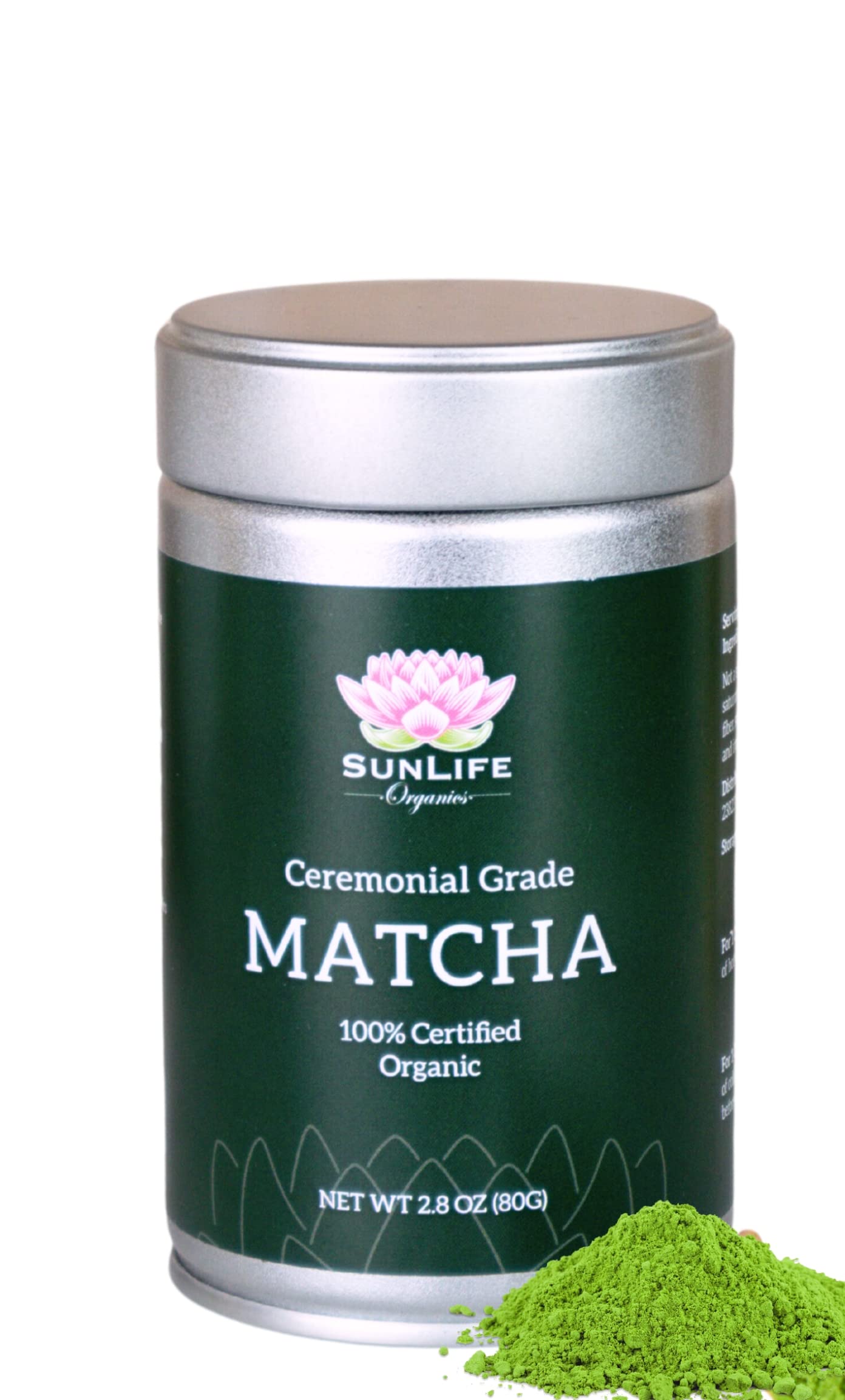 Sunlife Organics Matcha Tin - 100% Certified Organic Matcha Powder | Authentic Ceremonial Grade Japanese Green Tea (80G Tin)