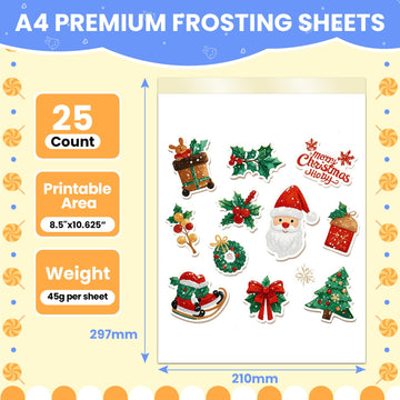 Sentrela Edible Paper 25 Count A4 11.7'' X 8.3'' Sugar Sheets For Edible Printer Edible Image Paper Frosting Sheets Icing Sheets