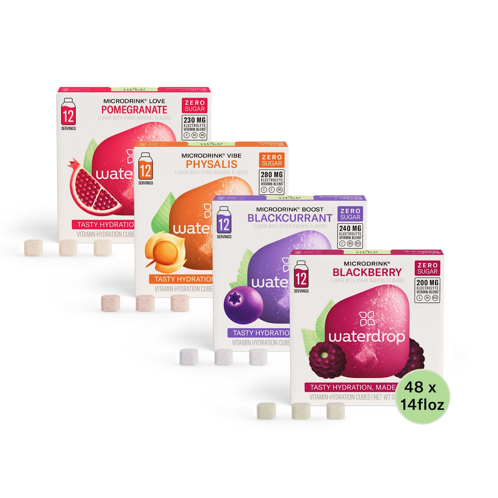 Waterdrop Hydration Cubes, Berry Variety Pack, Vitamin C, E, B1, B6, B8 & B12 & Electrolyte Drops for Still & Sparkling Water, O