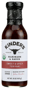 Kinder's Organic Sweet & Spicy Teriyaki Marinade And Sauce, USDA Organic, Gluten Free, 15 Ounce (Pack Of 6)