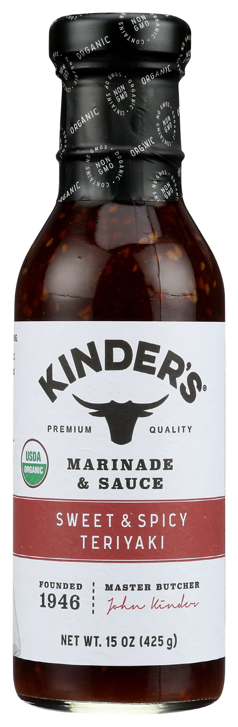 Kinder's Organic Sweet & Spicy Teriyaki Marinade And Sauce, USDA Organic, Gluten Free, 15 Ounce (Pack Of 6)