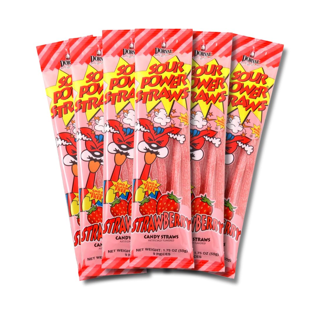 Sour Power Premium Candy Straws, Strawberry, 1.75 oz (Pack of 6)