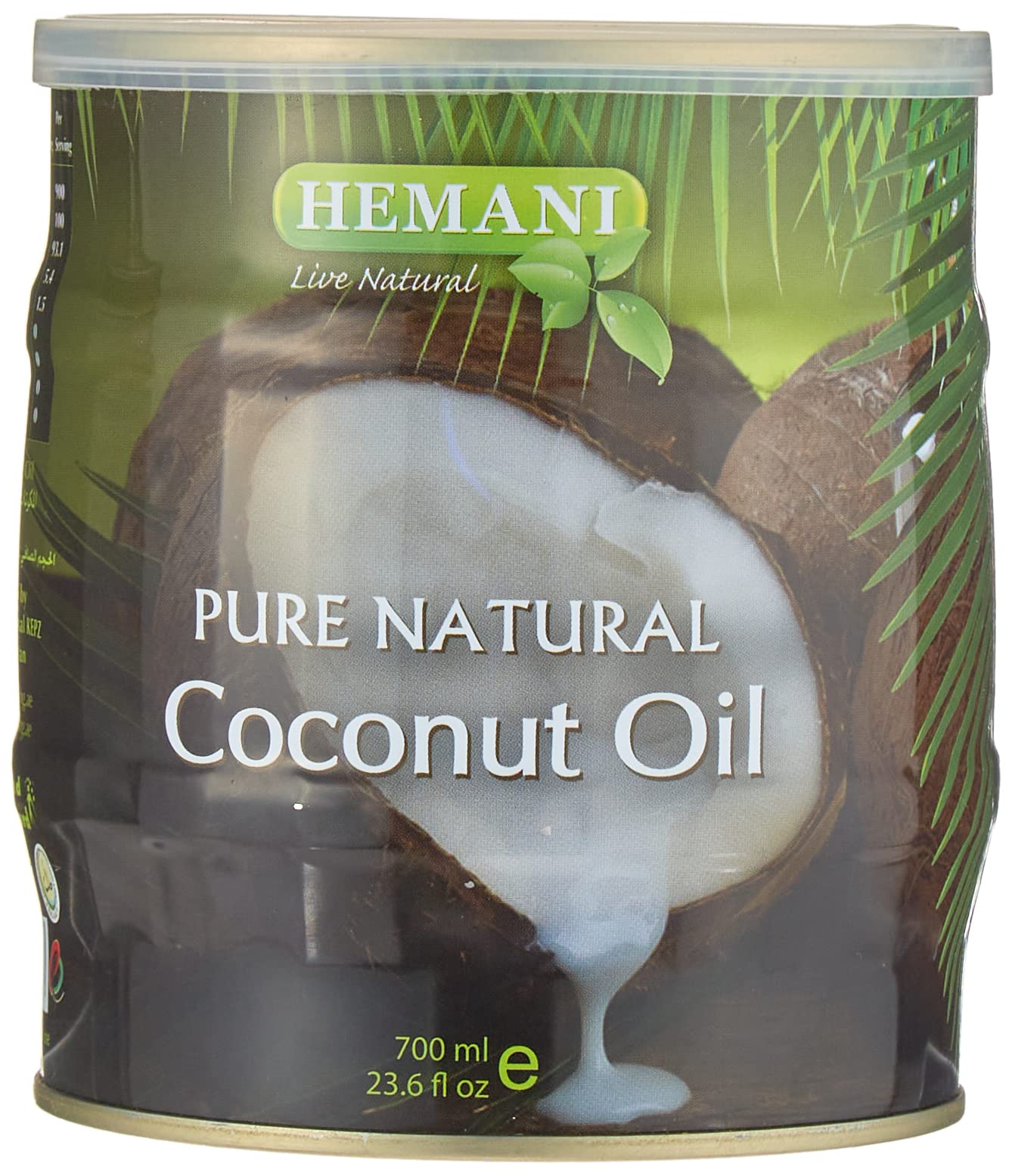 Hemani Coconut Oil - 100% Pure and Natural, 700mL | Pure Coconut Oil | Aceite de Coco | Ideal for Cooking, Hair, and Skin Care |
