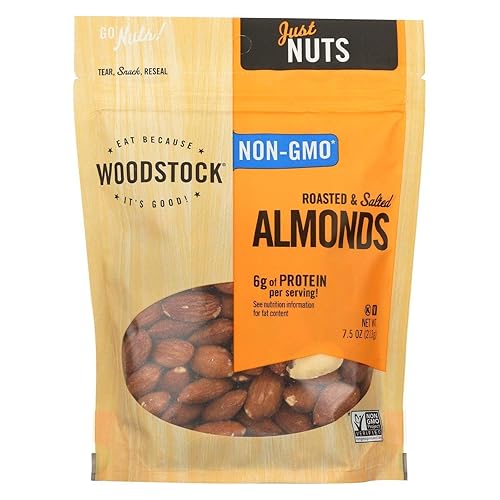 Woodstock Almonds - Whole - Roasted - Salted - Case Of 8 - 7.5 Oz.