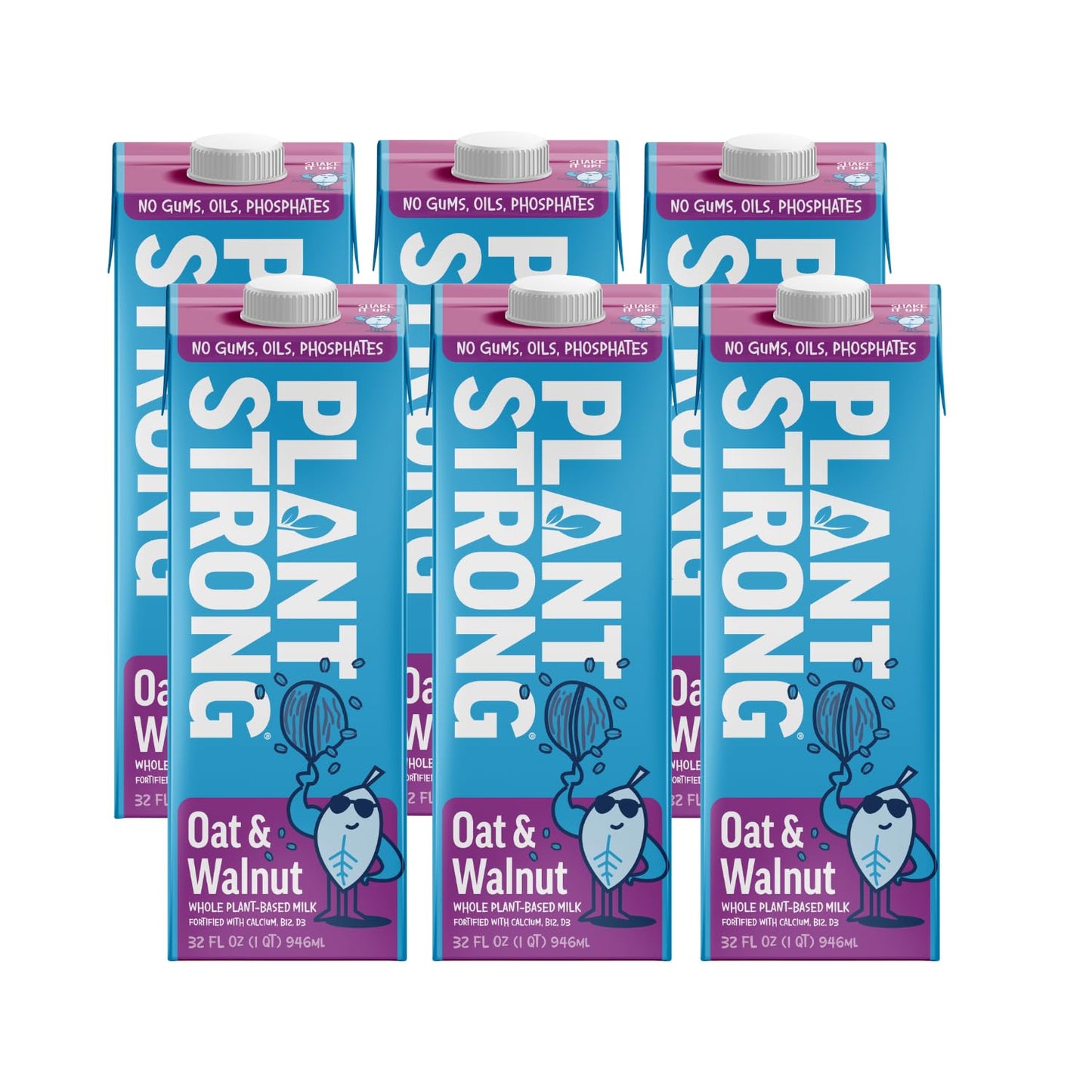 PLANTSTRONG Oat & Walnut Milk 32oz (6 Pack) - NON-GMO - Plant Based, Vegan - Gluten Free Dairy Free - Shelf Stable - Lactose Fre